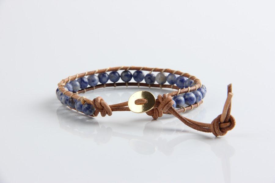 Blue Natural Stone Leather Woven Bracelet