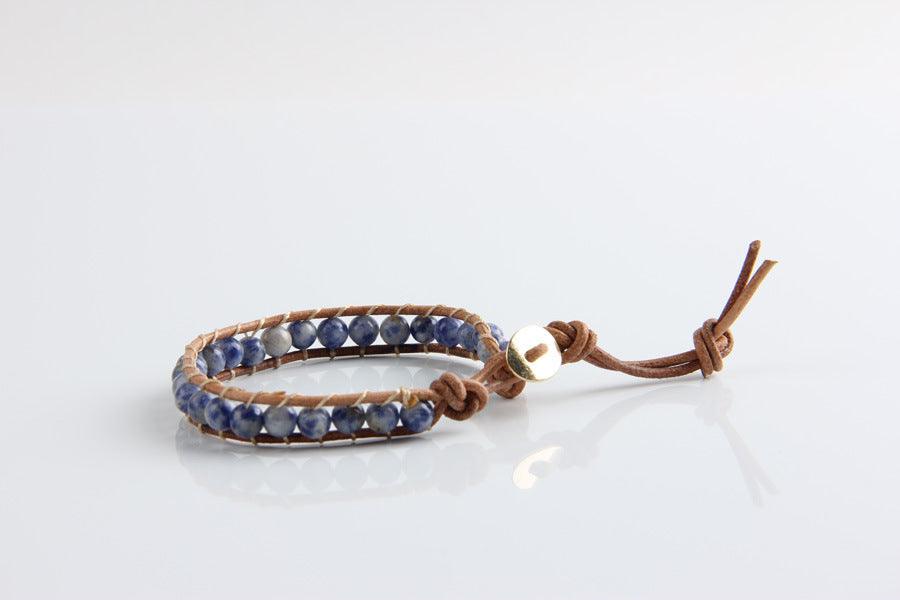 Blue Natural Stone Leather Woven Bracelet