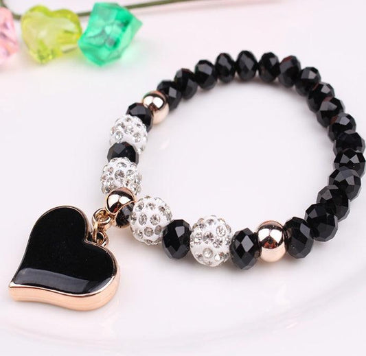 Elastic Crystal Heart Bracelet | Fashion Jewelry Black