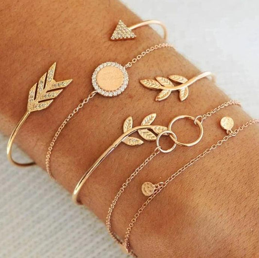 Arrow Leaf Five Piece Bracelet Set | Beach Collection Gold