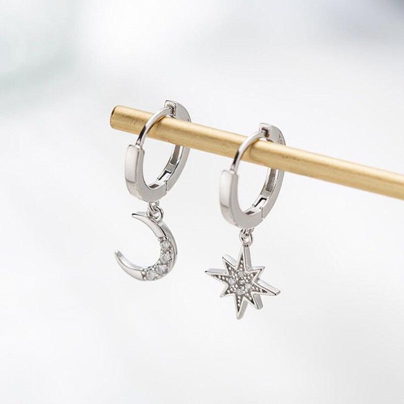 Star Moon Earrings | Daily Wear Silver