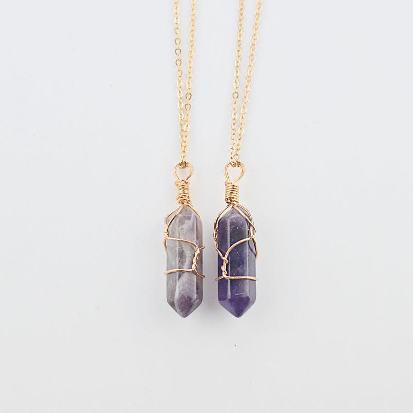 Hexagonal Quartz Natural Stone Necklace | Fashion Wear Purple