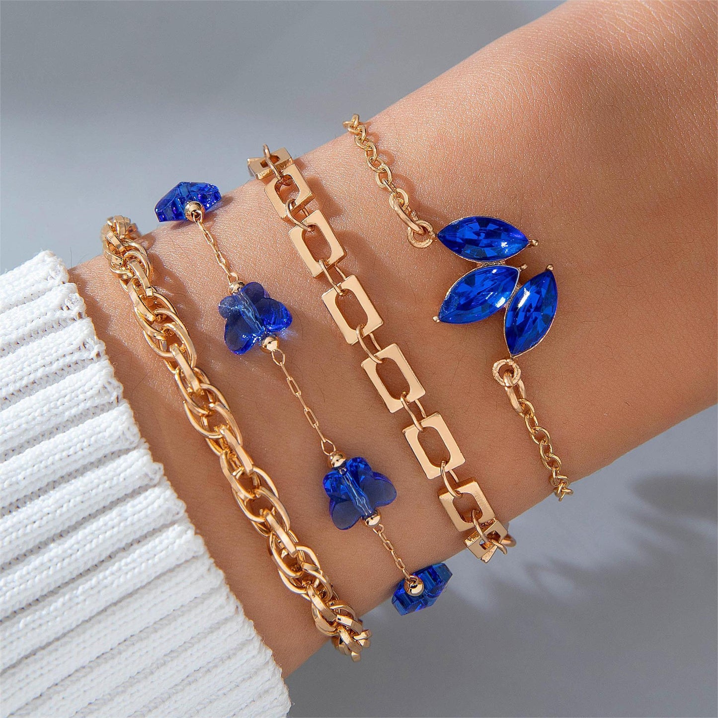 Blue Flower Rhinestones Love Butterfly Bracelet | Fashion Collection A