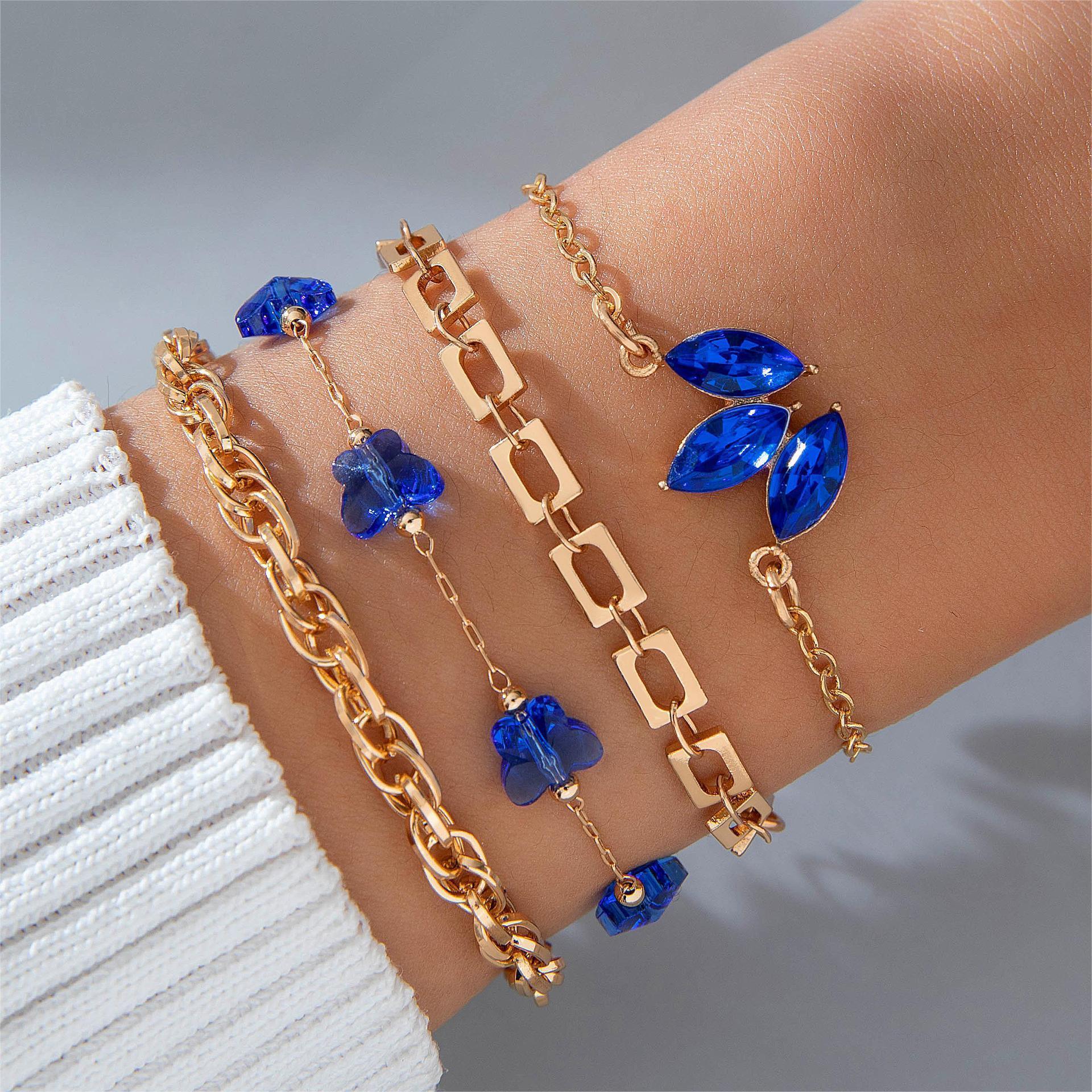 Blue Flower Rhinestones Love Butterfly Bracelet | Fashion Collection A