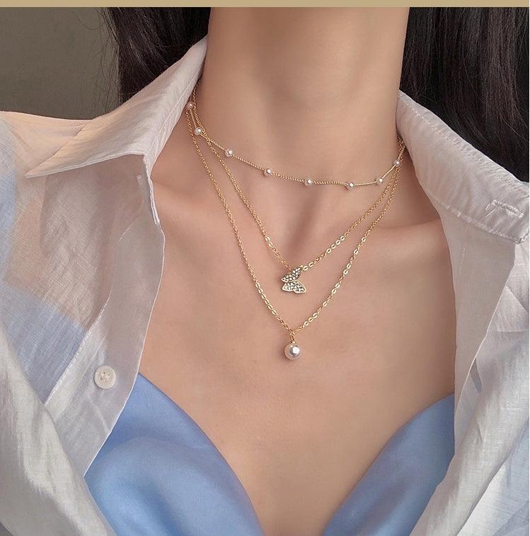 Multilayer Pearl Butterfly Necklace | Party Wear