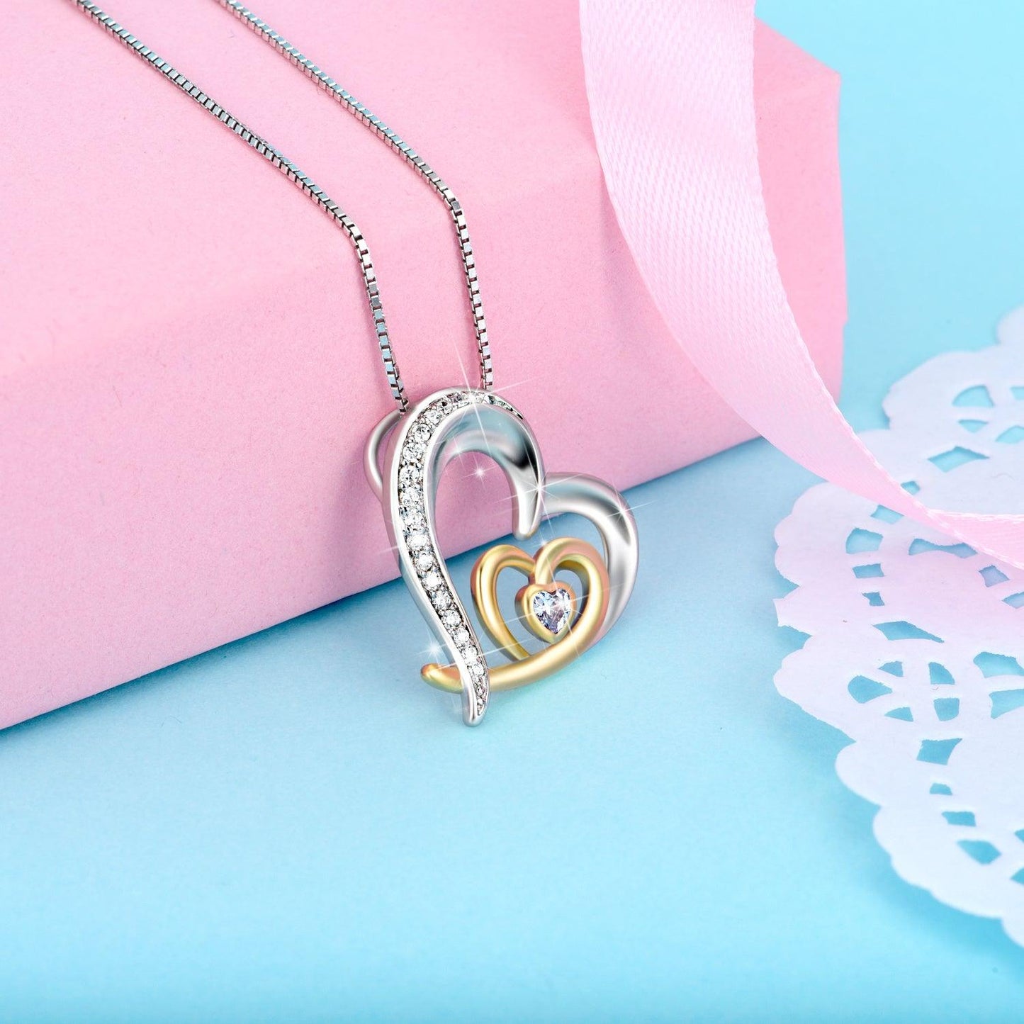 Two-Tone Heart Moving Zircon Chain | Daily Wear