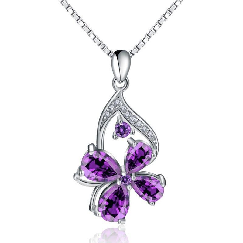 Purple Amethyst Women's Necklace | Fashion Wear Four leaves Without Chain