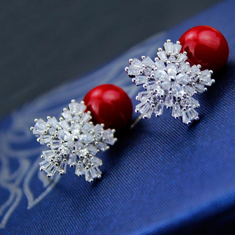 Elegant Snow Pearl Earrings | Daily Wear Red