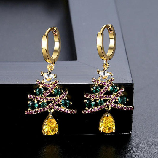 Christmas Tree 2025 Earrings With Colorful Rhinestones