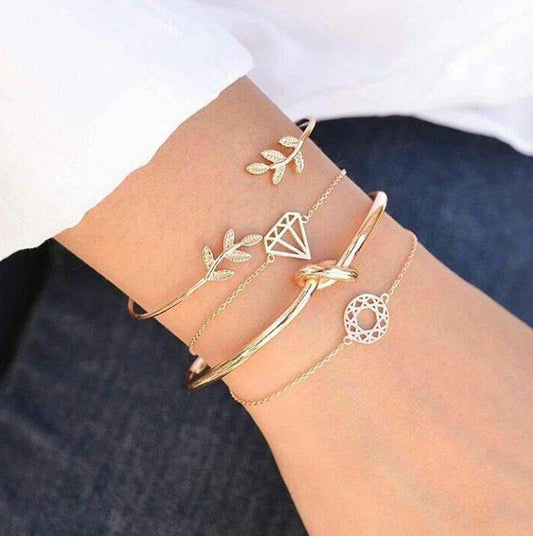 Fashion Bohemia Leaf Knot Hand Cuff Bracelet | Fashion Collection Set Gold