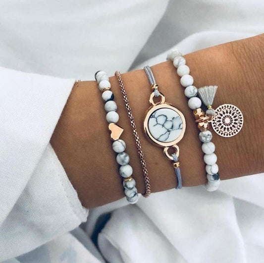 Geometric Hollow Fringed Pine Stone Bracelet | Daily Wear White