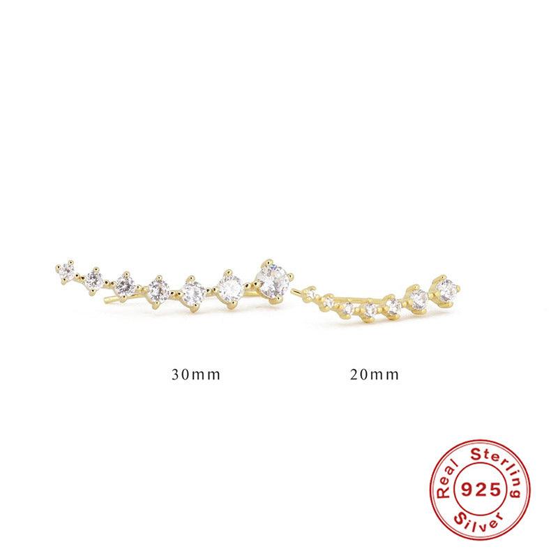 Single Row Diamond Ear Studs in S925 Sterling Silver Gold 20 mm 925 Sterling Silver