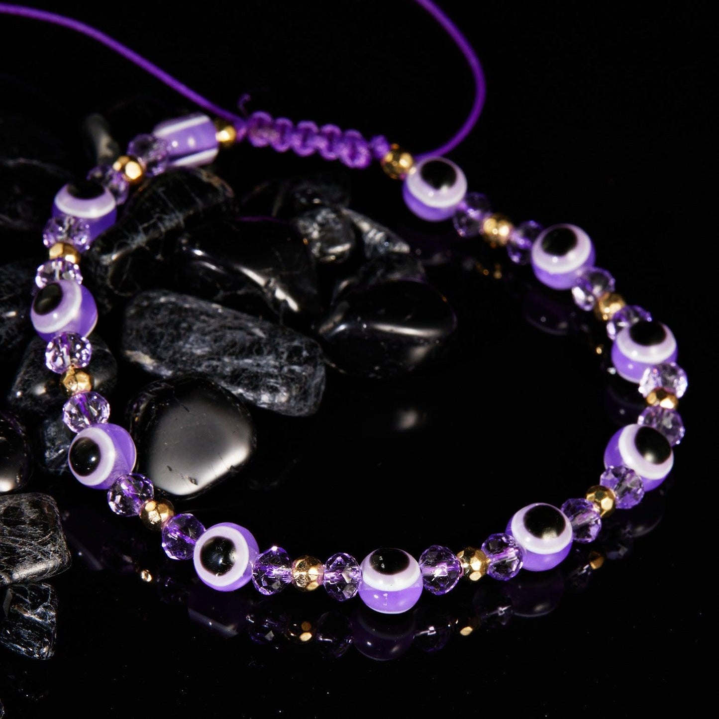 Eye Crystal Bead Pull Adjustable Bracelet | Fashion Jewelry Purple