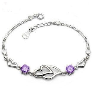Silver S925 Heart-Shaped Amethyst Bracelet | Daily Wear Purple