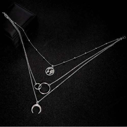 Fashionable Multilayer Boho Moon Map Necklace Jewelry