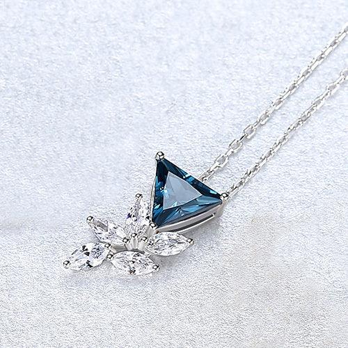 Floral Micro Pendant Necklace In S925 Sterling Silver Blue and platinum
