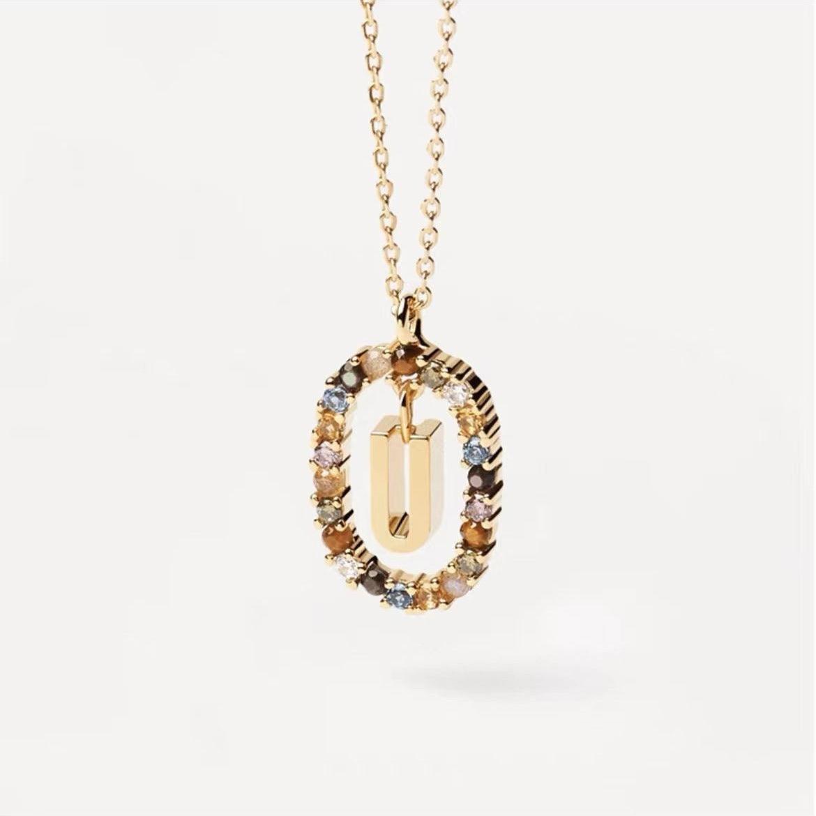 Rhinestone Alphabet Necklace 18K | Fashion Jewelry U
