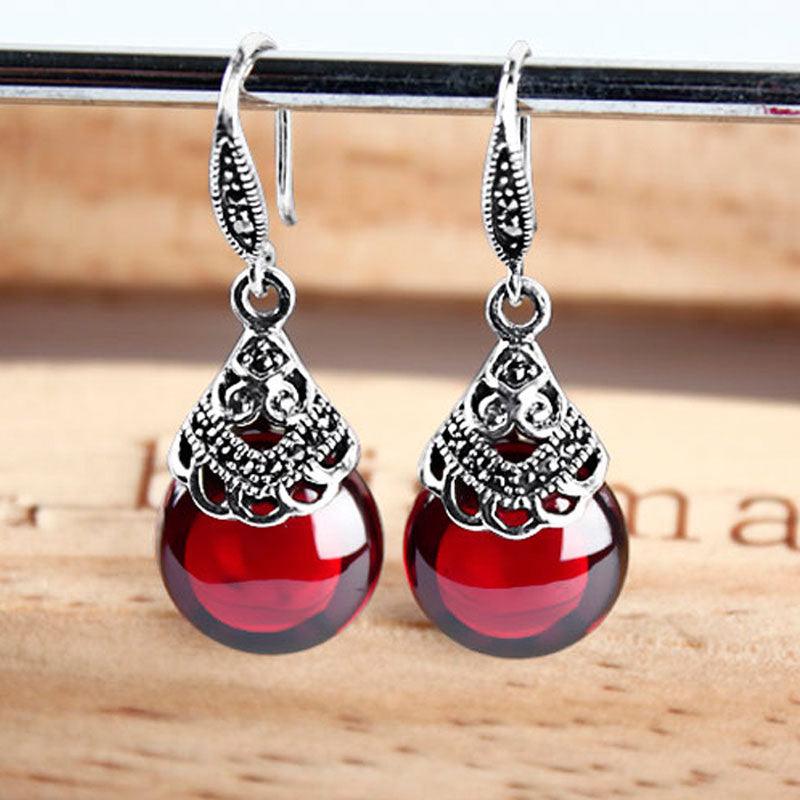 Vintage Round Garnet Earrings | Daily Wear