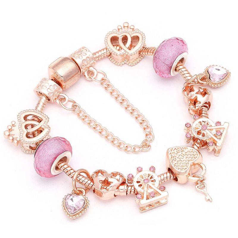 Heart Crown Beads Bracelet | Daily Wear Gold