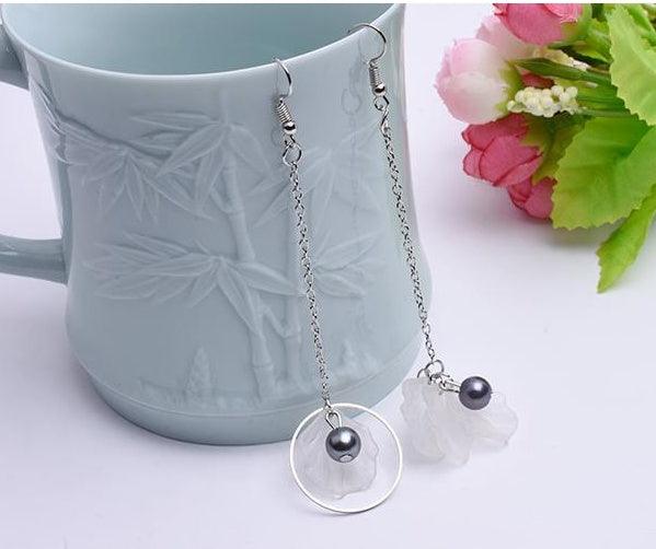 Long Flower Tassel Earrings Silver
