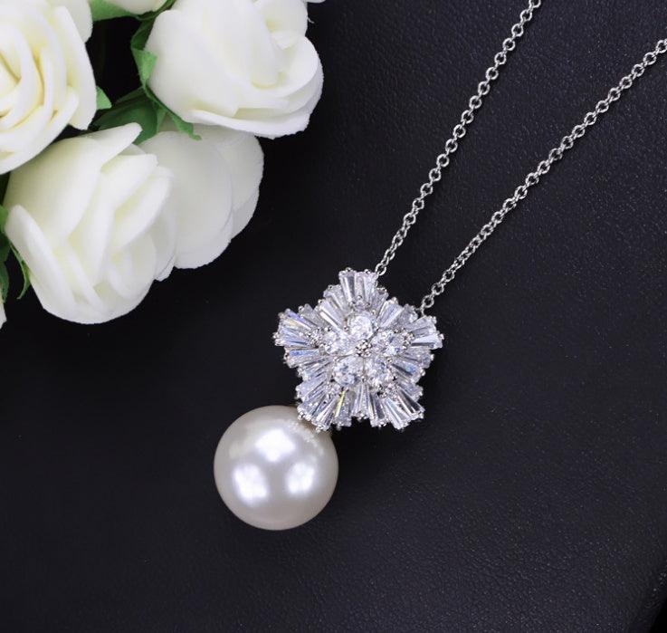 Pearl Earrings For Women With Fireworks Necklace With Box
