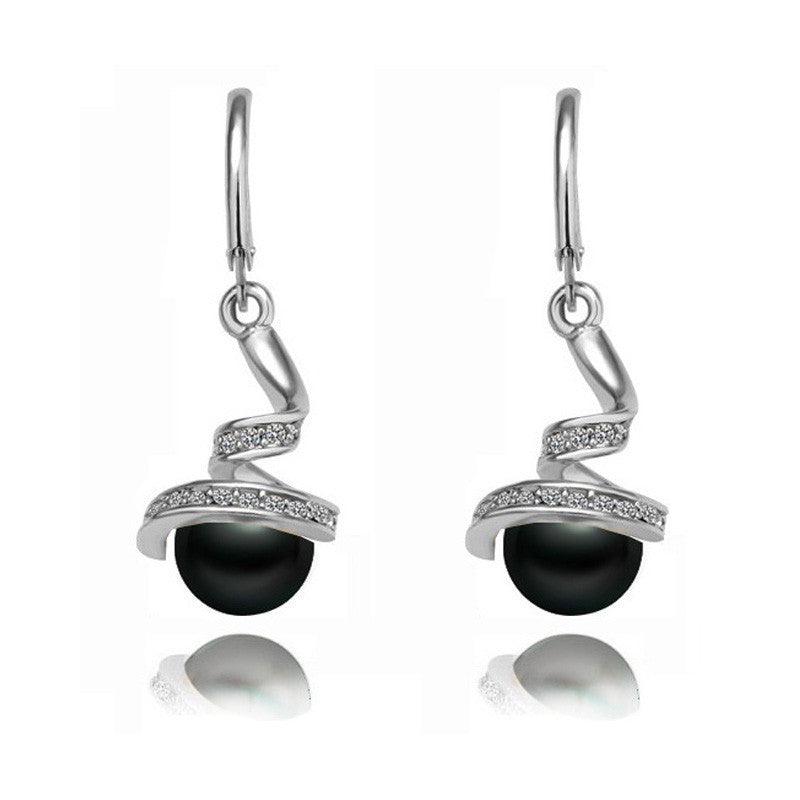Twisted Snake Pearl Jewelry Set | Daily Wear Earrings Silver black