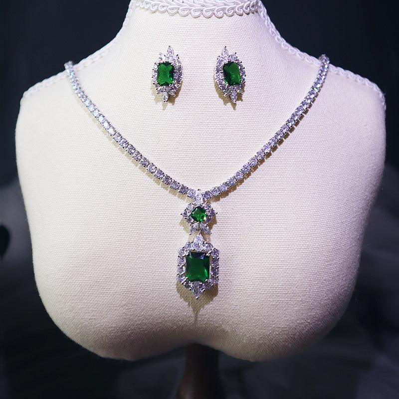 Minimalist Dark Green Jewelry Set | Bridal Jewelry Green