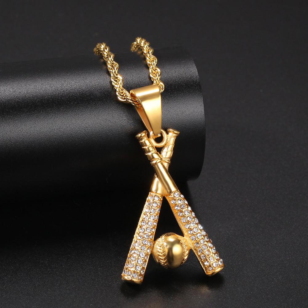 Baseball Bat Pendant Necklace for Sports Lovers Gold