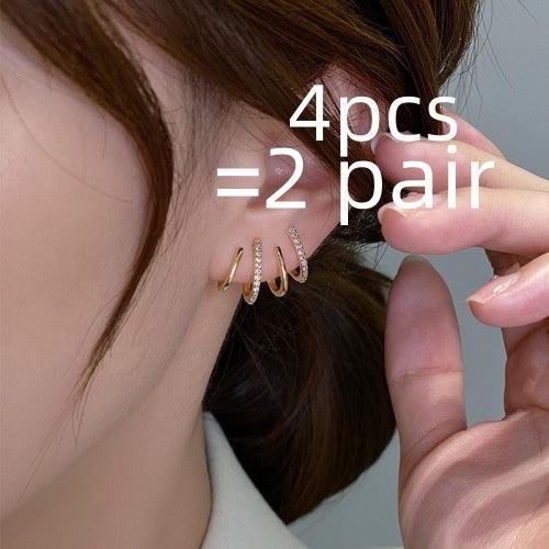 S925 Silver Needle Four-prong Zircon Inlaid Earrings Gold 4pcs