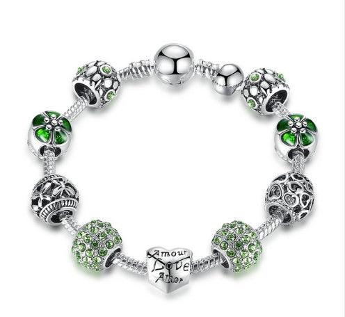 Elegant Silver Charm Bracelet | Fashion Jewelry Green