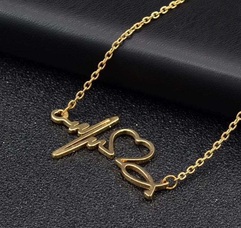 Heartbeat Necklace for Women Gold