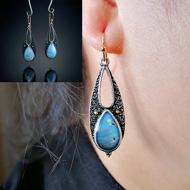 Vintage Tear Drop Blue Resin Earrings for Women Boho Style Blue