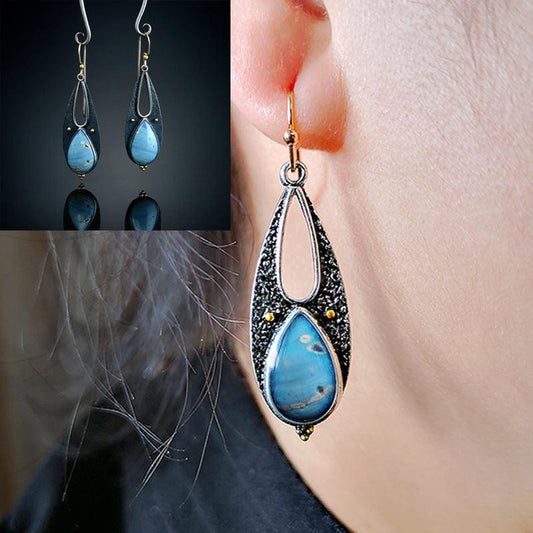 Vintage Tear Drop Blue Resin Earrings for Women Boho Style Blue