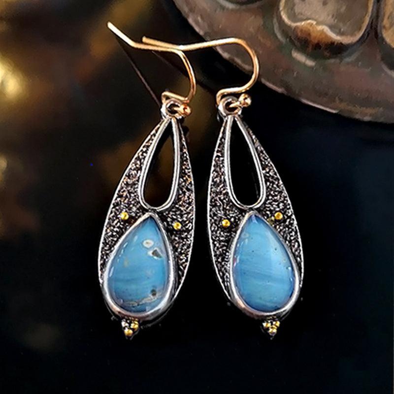 Vintage Tear Drop Blue Resin Earrings for Women Boho Style