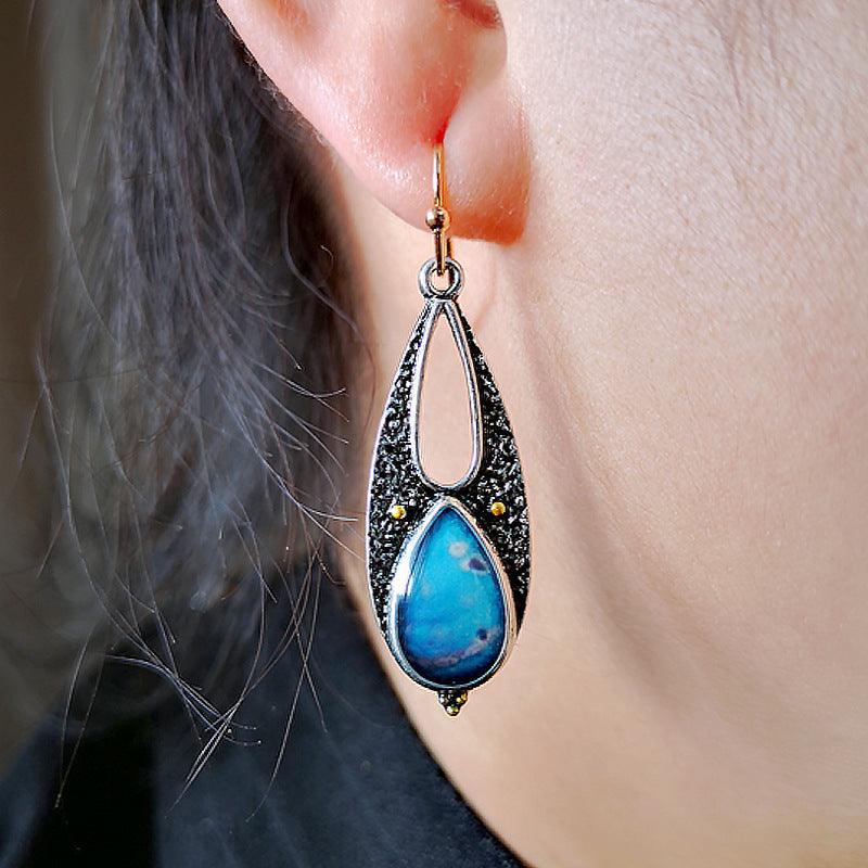 Vintage Tear Drop Blue Resin Earrings for Women Boho Style