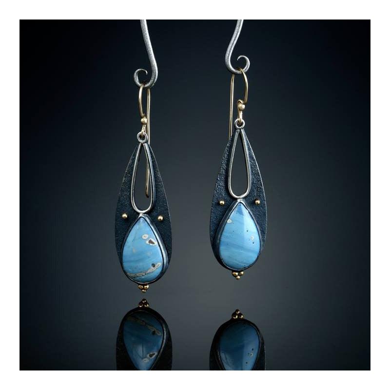Vintage Tear Drop Blue Resin Earrings for Women Boho Style