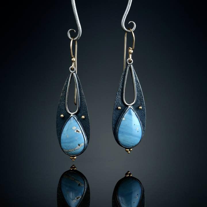 Vintage Tear Drop Blue Resin Earrings for Women Boho Style