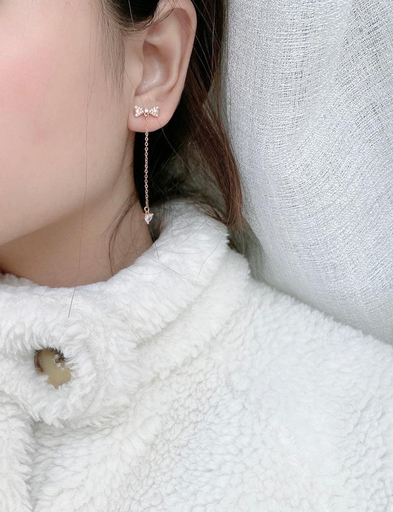 Sterling Silver Bowknot Tassel Stud Earrings