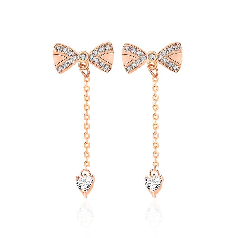 Sterling Silver Bowknot Tassel Stud Earrings Golden