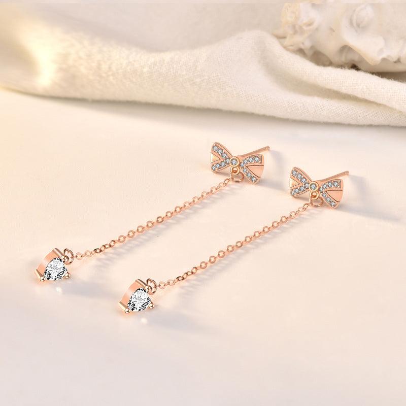 Sterling Silver Bowknot Tassel Stud Earrings