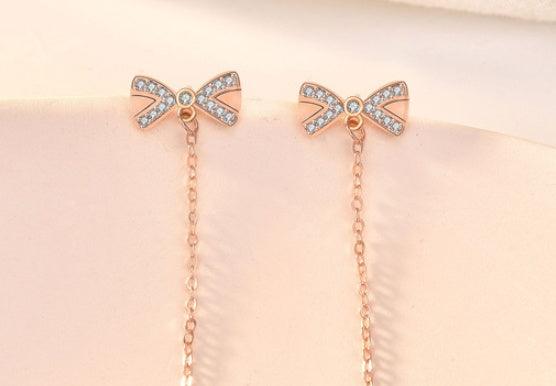 Sterling Silver Bowknot Tassel Stud Earrings