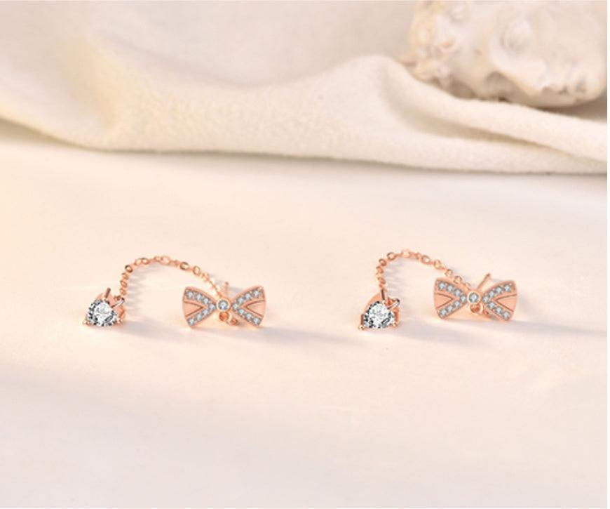 Sterling Silver Bowknot Tassel Stud Earrings