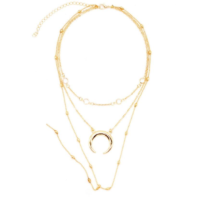 Multilayer Crescent Moon Choker Necklace | Daily Wear Gold