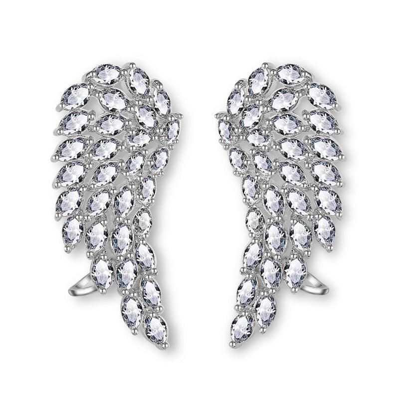 Brilliant Cubic Zirconia Angel Wings Stud Earrings for Women White