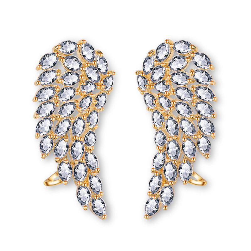 Brilliant Cubic Zirconia Angel Wings Stud Earrings for Women White gold