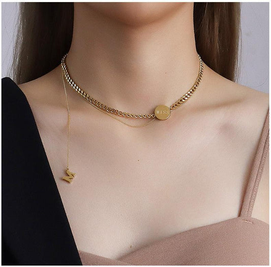 Letter M Multilayer Collarbone Chain Necklace