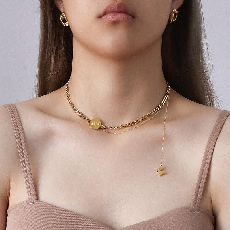 Letter M Multilayer Collarbone Chain Necklace
