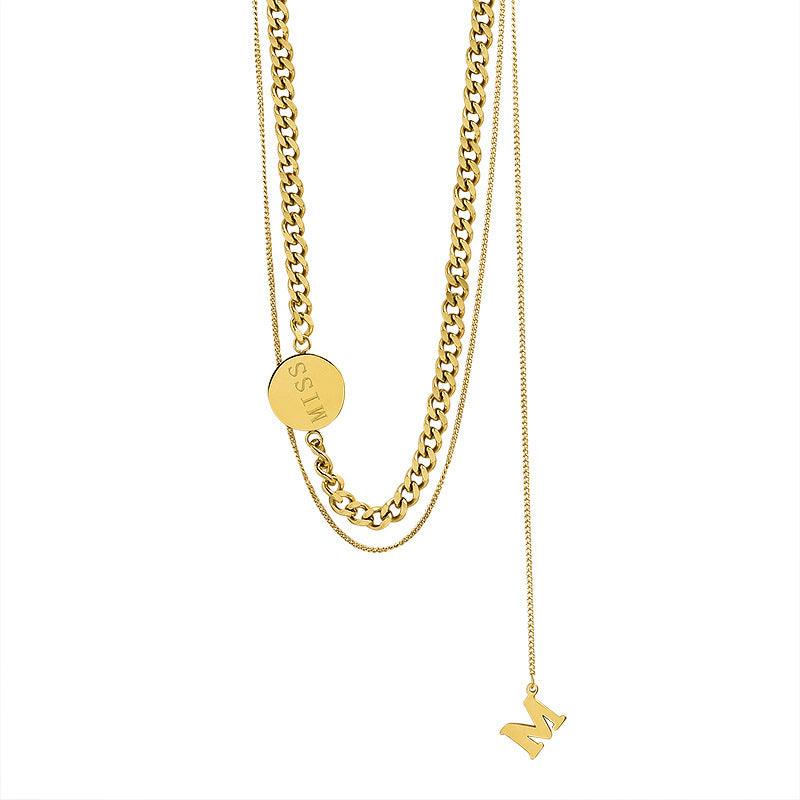 Letter M Multilayer Collarbone Chain Necklace Gold