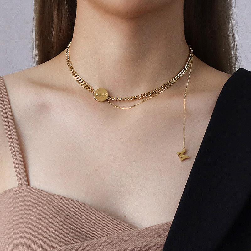 Letter M Multilayer Collarbone Chain Necklace