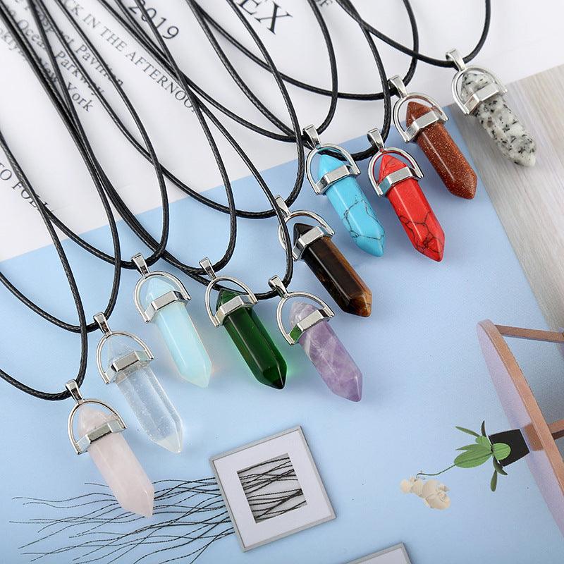 Bullet Stone Hexagon Pendant Necklace